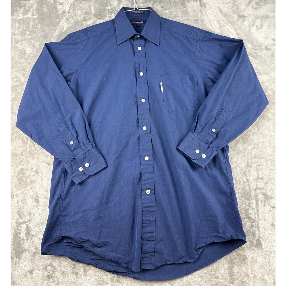 Faconnable Button-Down Mens 16R 4 Micro-Stripe Navy Blue Cotton USA EUC